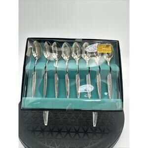 Vintage Stainless Japan Demitasse Coffee Tea Espresso Small Spoons- Leaf Pattern